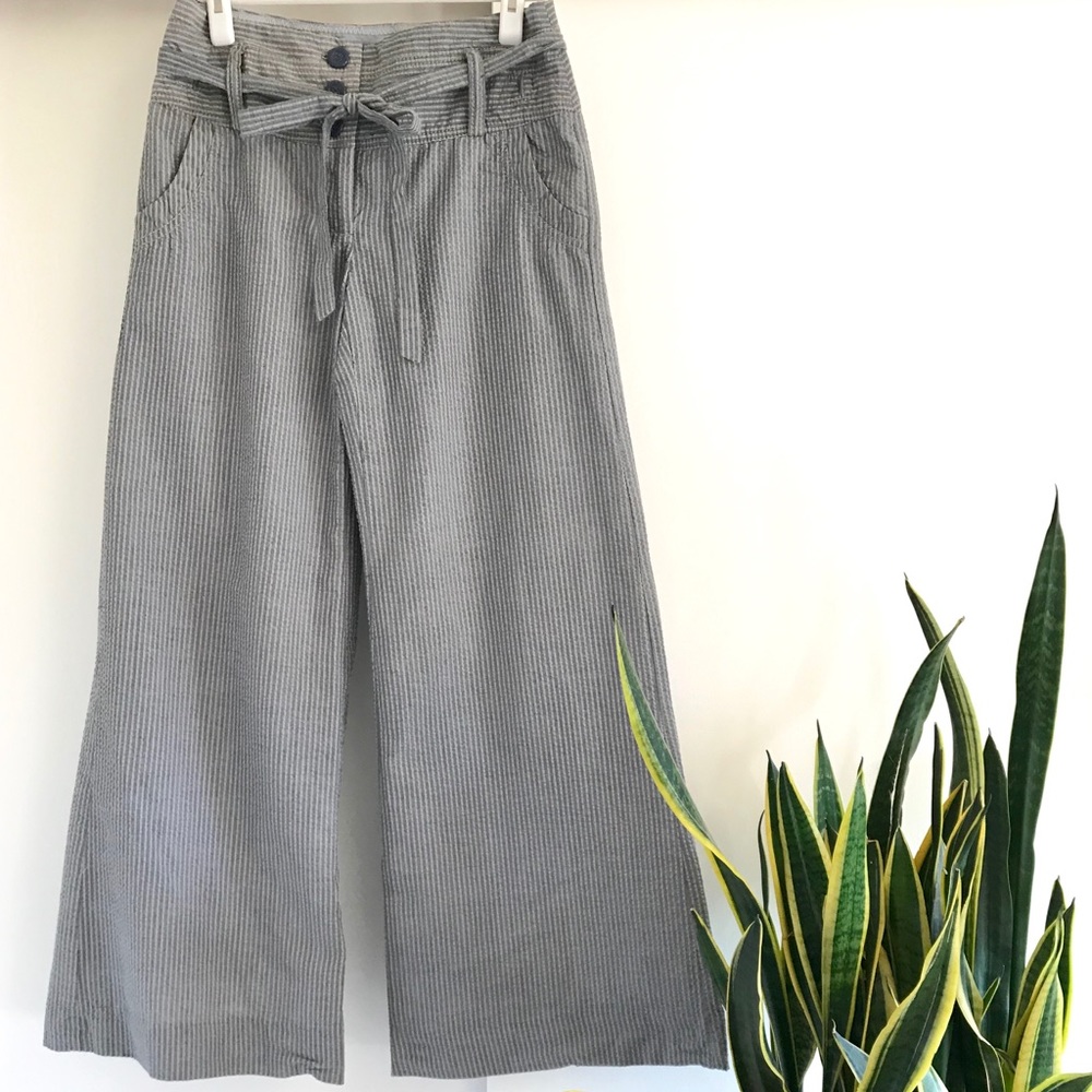 Anthropologie Wide-Leg Chambray Striped Pants